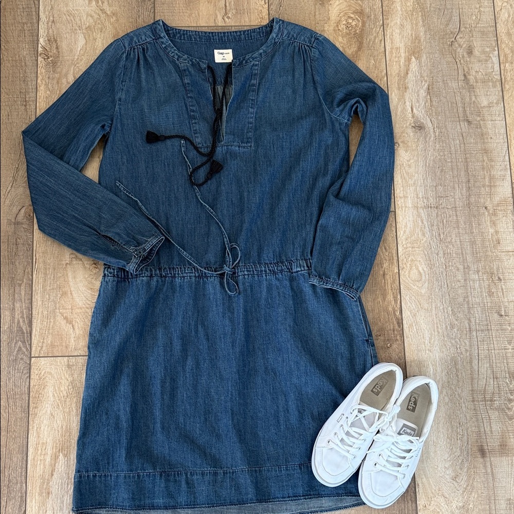GAP Women’s Dark Blue Denim Tie-Waist Dress